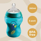 TOMMEE TIPPEE BOTTLES 260ML MIDNIGHT JUNGLE BLUE- 3 PACK