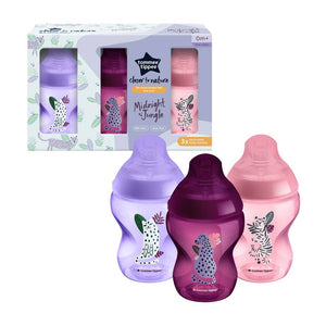 TOMMEE TIPPEE BOTTLES 260ML MIDNIGHT JUNGLE PINK- 3 PACK